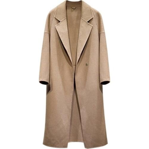 New 2021 Winter Womens Woolen Coats Loose Turn Down Collar Female Overcoats Double Sided Wool OL Lady Long Coats Clothes Camel