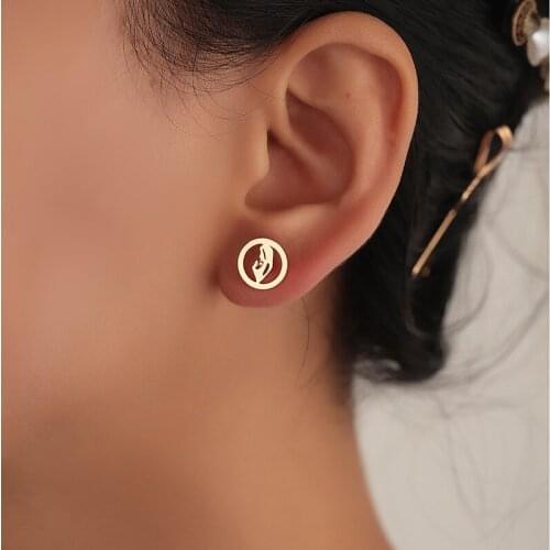Personalized Hollowout Women Figure Round Earrings Portrait Studs Stylish Girlfriend Jewelry Gift