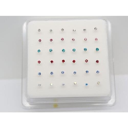 Hot sell Mix-color straight post 1.8mm crystal 925 sterling silver indian nose stud pin bone