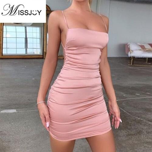 MISSJOY Sling Dress For Woman Sexy Ladies Bodycon Solid Color Backless Sleeveless Party Club Elegant Female Summer 2020 Mini New