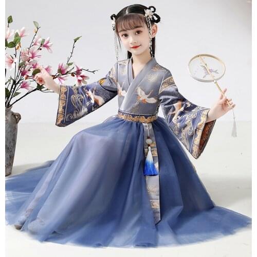 Dress New Year Kids Embroider Fairy HanFu Princess Birthday Party Dance Perform Dresses Traditional Chinese Flower Girl Robe