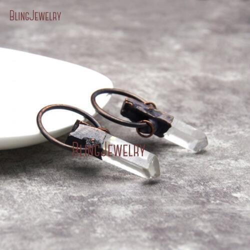 Rustic Crystal Pendant Clear Quartz Point Charm Copper Hoop Pendant PM28211