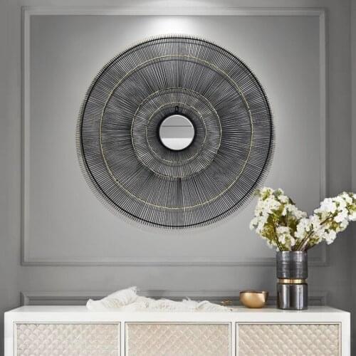 Simple Modern Wrought Iron Round Shape Wall Sticker Mural Pendant Home Livingroom Sofa Background Wall Hanging Decoartion Crafts