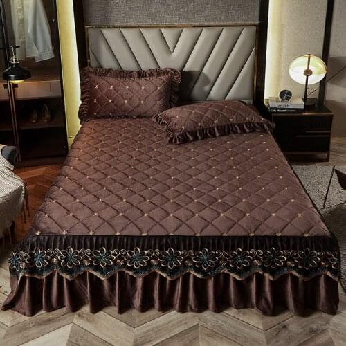 Luxury Bedspreads for Bed Cover Lace Warm Plush Crystal Velvet Bed Skirts Fitted Sheet Full Queen King Size Home Textiles