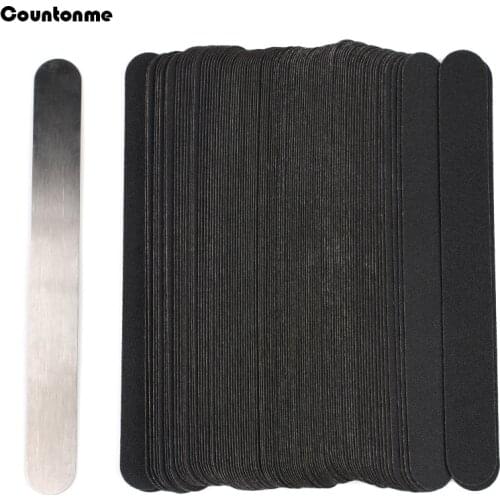 20Pcs Self-Adhesive Replacement SandPaper Files Black Straight Sand Paper Pads Strips With Metal Plate Manicure Polishing Tools