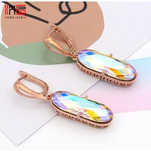 SHENJIANG 2021 New Fashion Temperament Large Egg Shape Oval Crystal Dangle Earrings For Women Wedding Luxury Vintage Jewelry