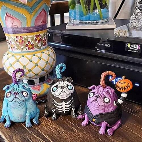 Halloween Pug Figurine Resin Miniature Animal Sculpture For Indoor Outdoor Decor Garden Decoration Outdoor Yard Garden Decor
