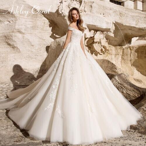 Ashley Carol Princess Wedding Dress 2020 Sexy Sweetheart Cap Sleeve Bridal Dresses Lace Up Fashion Backless A-Line Bridal Gowns