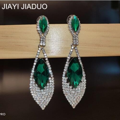 Wedding Jewelry Earrings Green Crystal Inlaid Long Earrings Womens Dress Accessories Gift jiayijiaduo