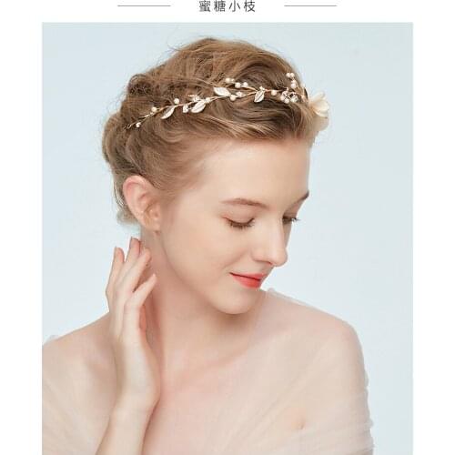 Flower Bride Headwear Head Band Gold Hair Accessories Wedding Headdress Handmade Tiara Alloy