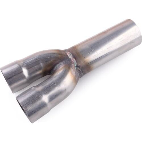 Universal 2-1 Exhaust Merge Collector Adapter Y Inlet Outlet Pipe Tube Flange Header Single 1.75''OD Dual 1.5''ID