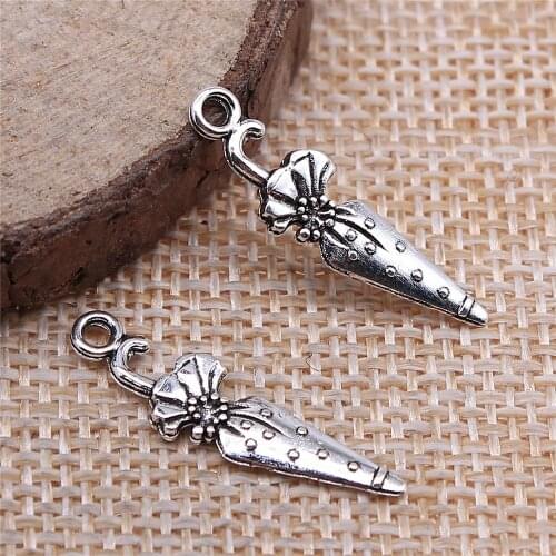 WYSIWYG 20pcs Umbrella Charms Pendant Diy Jewelry Findings Antique Silver Color 7x26mm