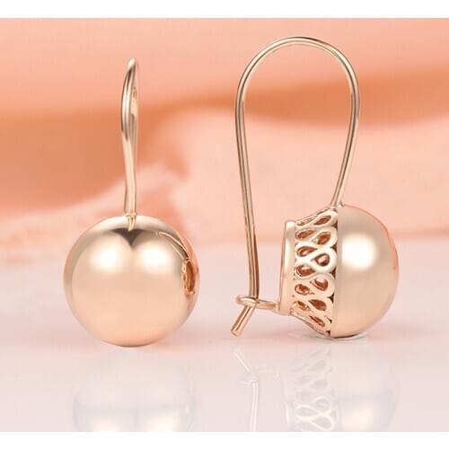 FJ 5 Style Women Good Quality Dangle Earring New Smooth Ball 585 Rose Gold Color Earring Jewelry