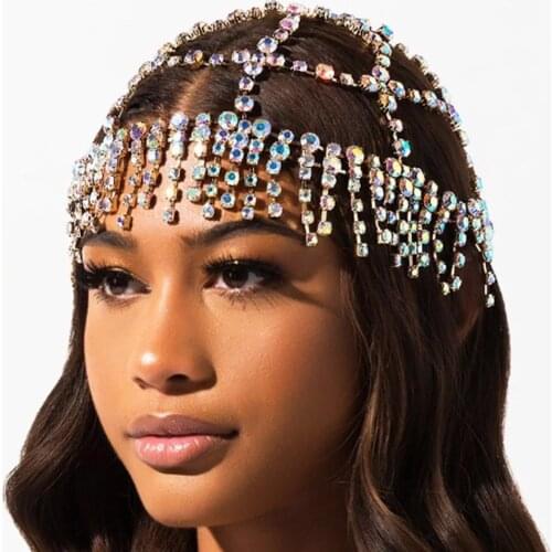 Luxurious Rhinestone headdress fringes bridal headdress womens Handmade shiny crystal headdress accessories hat jewelry