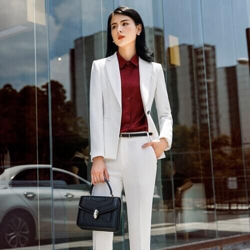 Womens suit new suit fashion temperament waist long-sleeved solid color workwear overalls trousers /skirt two-piece suit ladies