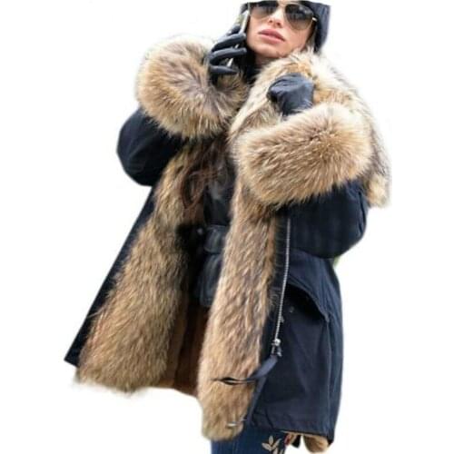2021 new Big real raccoon fur collar Real natural Fur Coat winter jacket Long Women raccoon fur liner hooded parkas 7XL