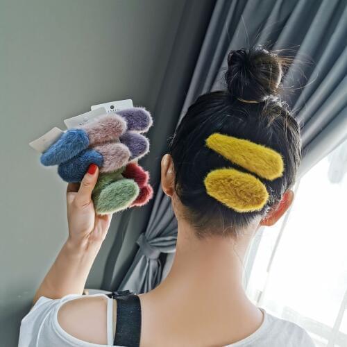 1pc Solid Ellipse Fluffy Han Edition Contracted Women Hair Clips Candy Color Combo Hair Bang Metal Maiden Hair Accessories