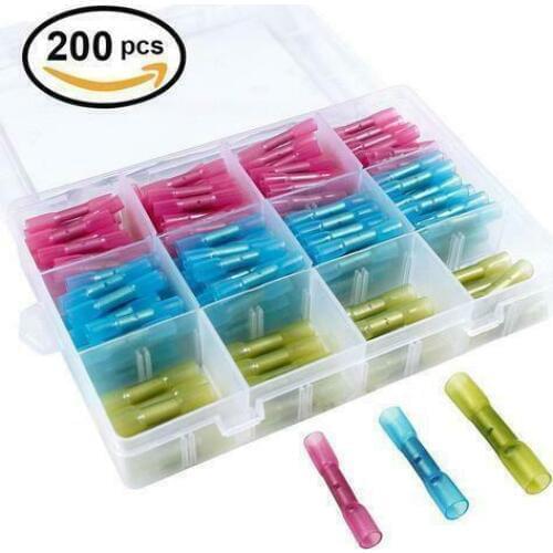 200pcs Heat Shrink Butt Connectors Solder Seal Wire Connectors Automotive Insulated Waterproof Electrical Wire Terminals