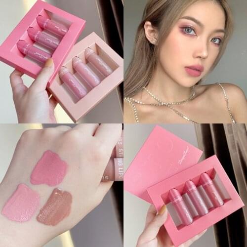 3PCS/SET Nude Cream Matte Lip Stick Waterproof LongLasting Moisturizer Velvet Lipstick Liquid Lip Gloss Cosmetic Makeup Lip Tint