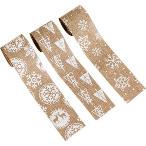 5cm*200cm Snowflake Burlap Ribbon Christmas Tree Hemp Ribbon Xmas Ornament Home Wedding New Year Party Decoration DIY Bow Craft