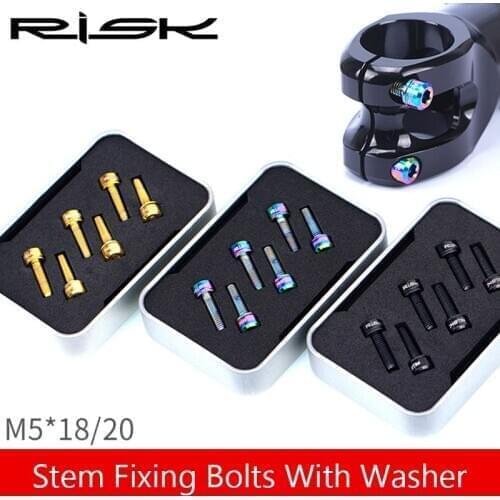 RISK 6pcs/lot M5*18mm M5x20mm Ti Titanium Bolt Screw for Bicycle Stem Cycling MTB Bike Ultralight Stem Screw with Washer Gasket