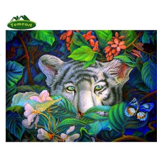 YUMEART 5D Diy Full Square Drill Diamond Painting Embroidery Tiger & Flower Cross Stitch Rhinestone Mosaic Home Decor Gifts