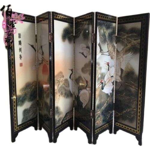 Antique folding six screen Songhe Yannian Chinese style lacquer painting home furnishing