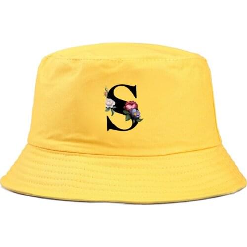 Baseball cap 26 letter black font flowers pattern peaked fisherman hat sports outdoor sunshade breathable striped elastic hat