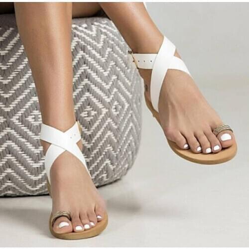 Plus Size35- 43 Woman Sandals Casual Retro Cross-Strap Flats Sandals Summer Student Fashion Flats Black Women Sandalias Mujer