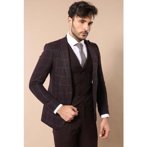 Burgundy Suit with Checked Blazer Wessi