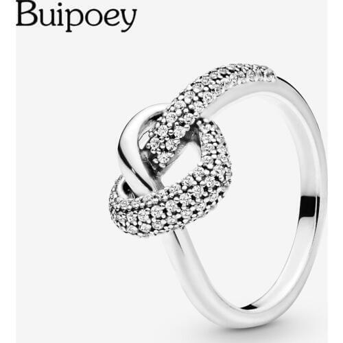Buipoey New Fashion Hot Silver Color Plated Ring Love Intertwined Ring Women Knotted Love Ring Zircon Crystal Lovers Couple Gift
