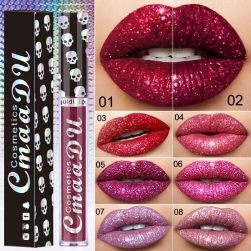 CmaaDu Diamond Shining Lipgloss Halloween Party Women Cosmetics Gliter Metallic Lip Gloss Professional Makeup Liquid Lipstick