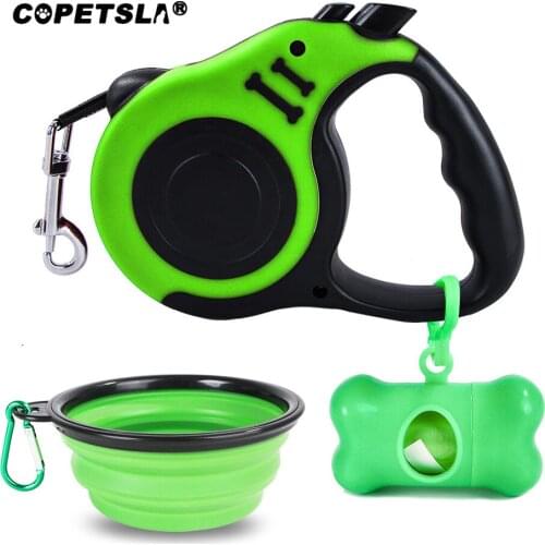 Copetsla Durable Dog Leash Automatic Retractable Nylon Dog Lead Extending With Pet bowl With Garbage bag For Dogs Pet Supplies