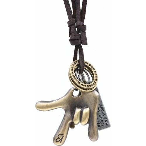 DGW jewelry finger charm necklaces & pendants kolye, Vintage leather Necklace Men collier femme Men necklace