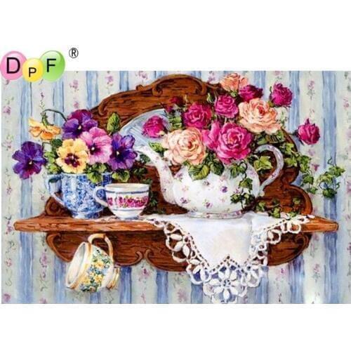 DPF The vase on the table diamond mosaic square wall painting diamond embroidery crafts diamond painting cross stitch home decor