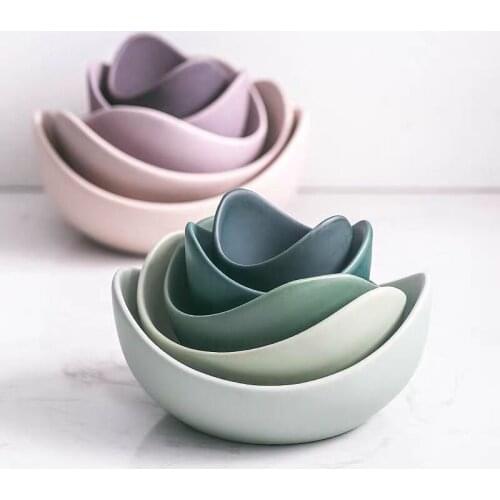 VIP exclusive Color Stacked Lotus Ceramic Bowl Set Creative Fruit Tray Simple Zen Decor Storage Fruit Salad Dinner Plate Dishes