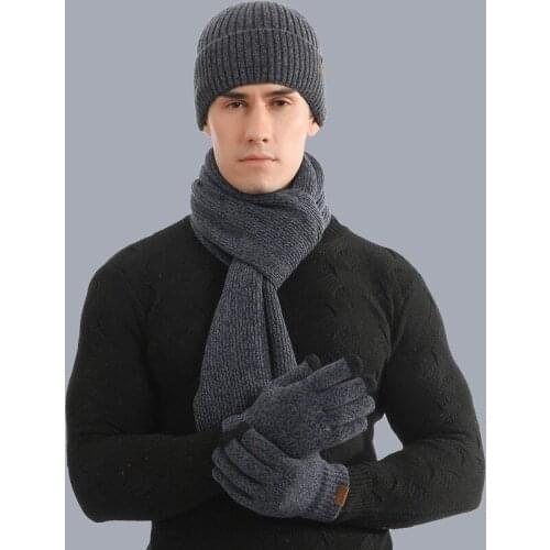 Autumn and winter warm hat scarf glove set mens and womens mixed color knitted wool thickened Plush Hat Scarf Glove Set