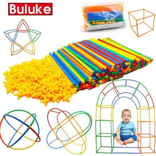 500PCS 4D DIY Plastic Straw Building Blocks Toy Set Creative Assembly Constructor Engineer Educational Toys Kids Gift