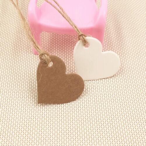 Kraft Paper 100 Pcs +100 pcs string Heart Shaped Blank Gift Paper Tag Wedding Christmas Party Paper Cards Gift tag 2.5x2.8cm