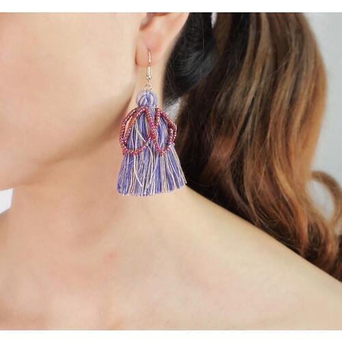 MANILAI Bohemia Cotton Tassel Earrings For Women Multi color Beads Statement Fringe Dangle Earrings Boho Jewelry Brincos