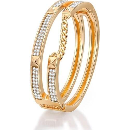 Trendy Brand Women Bracelets & Bangles Open Cuff Design Crystal Bracelets Luxury Gold Silver Color Jewelry For Wedding