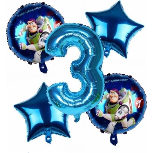 Toy Story 5pcs Buzz Lightyear Theme 32inch Pure Blue Number Foil Balloon Boy Birthday Party Decoration Inflatable Kid Toys Suit