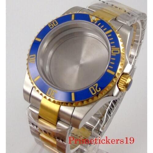 Fit NH35 Automatic Movement 40mm Men Watch Case Strap Gold Plated Sapphire Glass Screw Down Crown