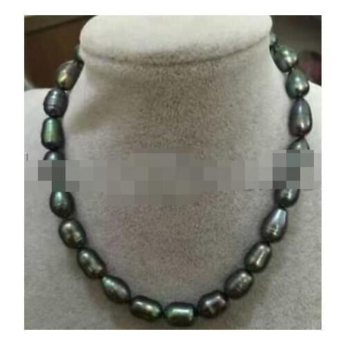Stunning 9-10mm tahitian peacock green baroque pearl necklace 18"14k