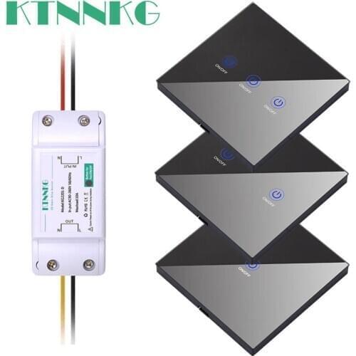KTNNKG 110V 220C 1Gang Touch Panel Remote Control Light Switch Universal RF Receiver 433Mhz 10A Default ON Tempered Glass