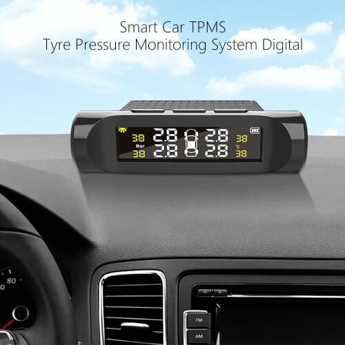 Smart Car TPMS Tire Pressure Monitoring System Solar Power Digital TMPS LCD Tire Pressure Sensor Display USB Auto Security Alarm