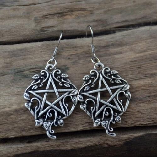 Pentagram earring with vine wicca gothic earring jewelry