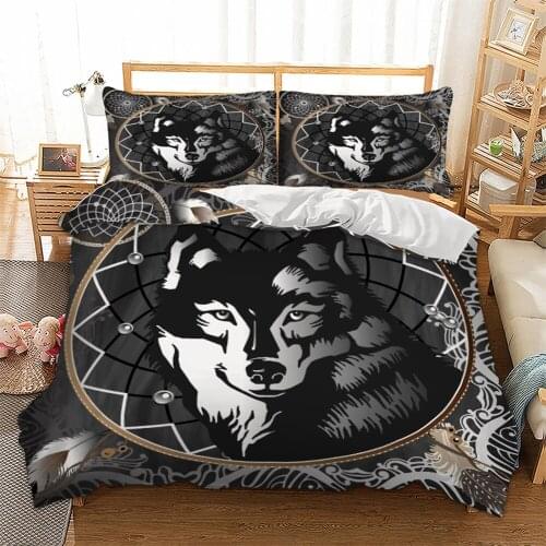 Husky Dog Dreamcatcher Bedding set Black color animal Duvet Quilt Cover Twin queen king size Bedclothes Quilt Cover 3pcs