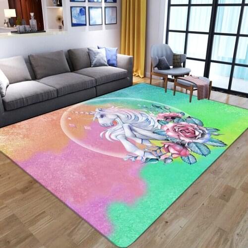 Modern home Gorgeous 3D carpets fashion dreamlike unicorn printed non-slip play area rugs large parlor bedroom bedside floor mat