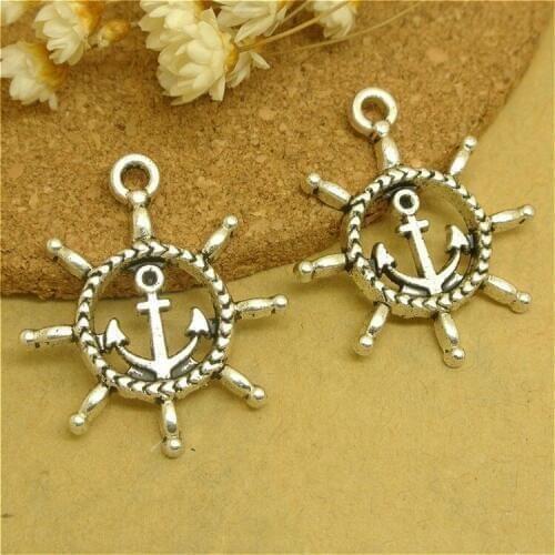 High Quality 100 Pieces/Lot 27mm*24mm Metal Charms Jewelry Making Rudder Anchor Charms Pendants